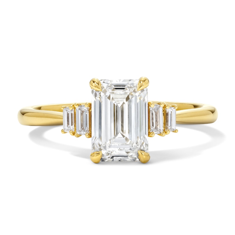 Main Image 1 of 1-5/8 CT. T.W. Certified Emerald-Cut Lab-Grown Diamond Engagement Ring in 14K Gold (F/VS2)