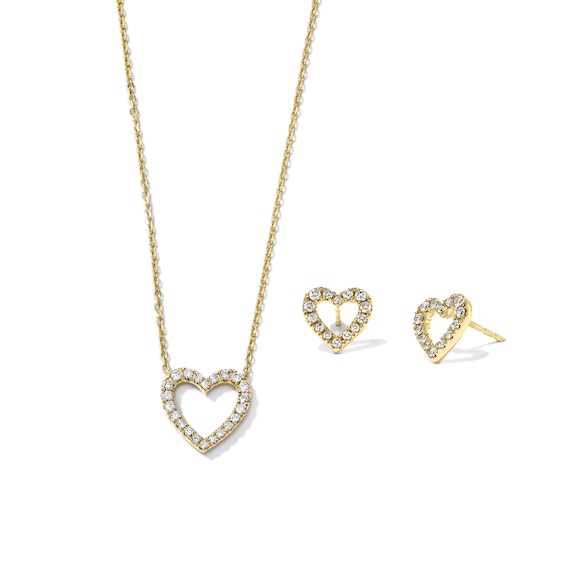 1/2 CT. T.w. Diamond Heart-Shaped Necklace and Stud Earrings Set in 10K Gold