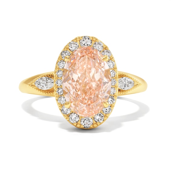3-3/8 CT. T.W. Oval Certified Pink Lab-Grown Diamond Frame Engagement Ring in 14K Gold (F/VS2)