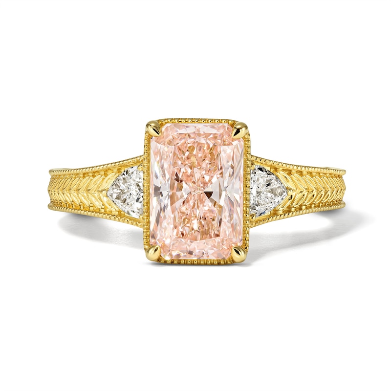 Main Image 1 of 2-1/5 CT. T.W. Certified Radiant-Cut Pink Lab-Grown Diamond Engagement Ring in 14K Gold (F/VS2)