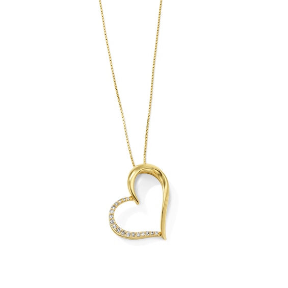 1/10 CT. T.W. Diamond Slanted Heart Necklace in 10K Gold - 18"