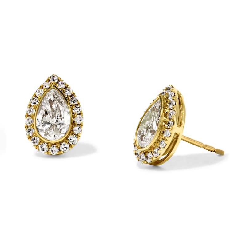 Main Image 1 of 1-1/4 CT. T.W. Certified Pear-Shaped Lab-Grown Diamond Frame Earrings in 10K Gold (F/VS2)