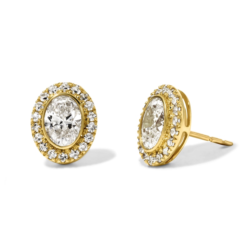 Main Image 1 of 1-1/4 CT. T.W. Certified Oval Lab-Grown Diamond Frame Earrings in 10K Gold (F/VS2)