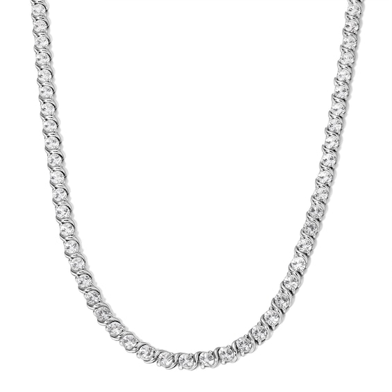 Lab-Created Sapphire Swirl Tennis Necklace in Sterling Silver - 18"
