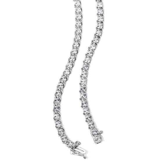 Lab-Created Sapphire Swirl Tennis Necklace in Sterling Silver - 18"