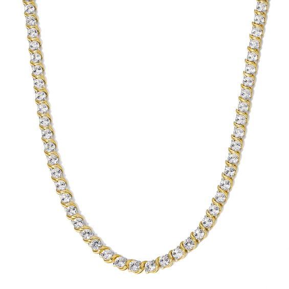 Lab-Created Sapphire Swirl Tennis Necklace in Sterling Silver with 18K Gold Plate - 18"