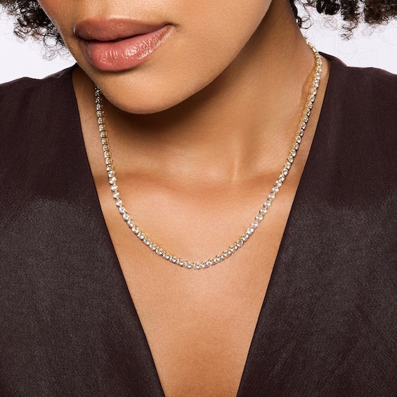 Lab-Created Sapphire Swirl Tennis Necklace in Sterling Silver with 18K Gold Plate - 18"