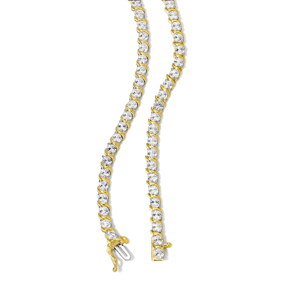 Lab-Created Sapphire Swirl Tennis Necklace in Sterling Silver with 18K Gold Plate - 18"