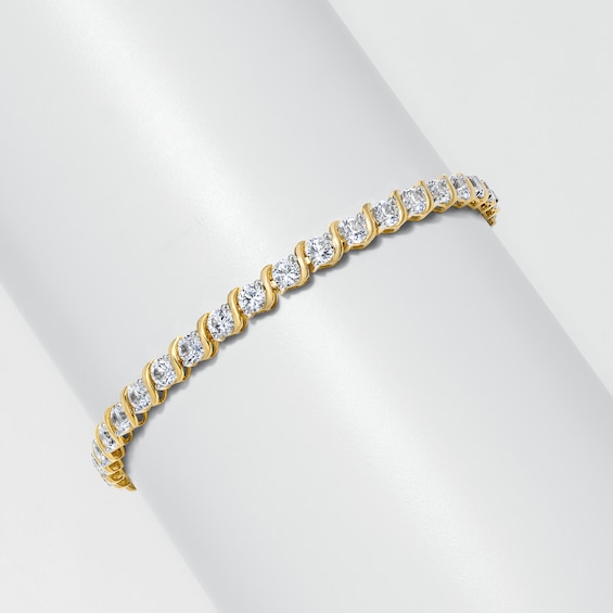 Lab-Created Sapphire Swirl Tennis Bracelet in Sterling Silver with 18K Gold Plate - 7.5"