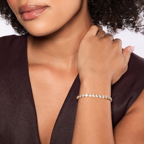 Lab-Created Sapphire Swirl Tennis Bracelet in Sterling Silver with 18K Gold Plate - 7.5"