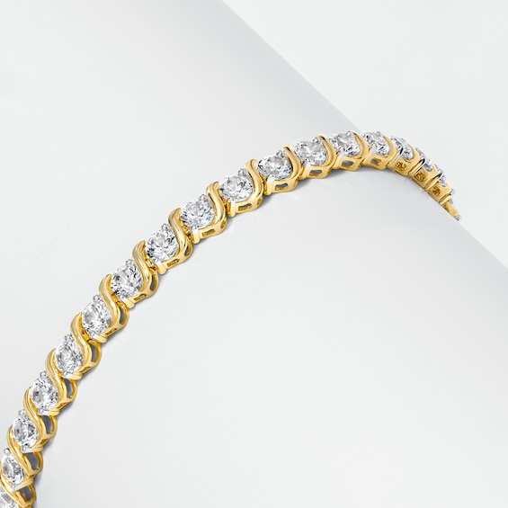 Lab-Created Sapphire Swirl Tennis Bracelet in Sterling Silver with 18K Gold Plate - 7.5"