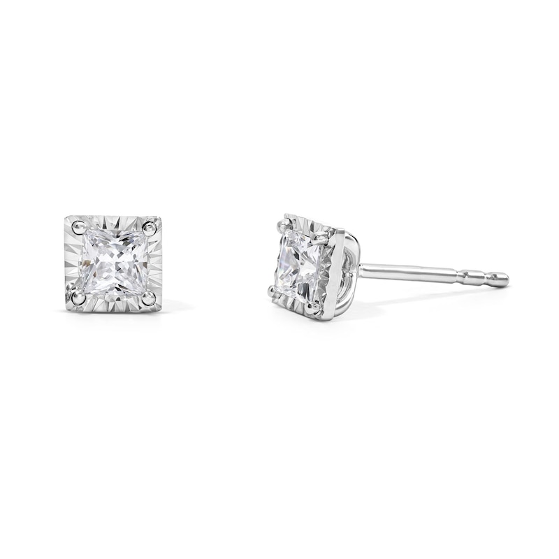 Main Image 1 of 1/2 CT. T.W. Princess-Cut Certified Lab-Grown Diamond Solitaire Earrings in Sterling Silver (F/VS2)