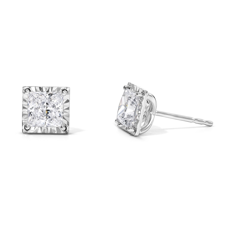 Main Image 1 of 2 CT. T.W. Princess-Cut Certified Lab-Grown Diamond Solitaire Earrings in Sterling Silver (F/VS2)