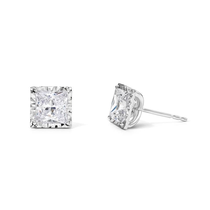 Main Image 1 of 3 CT. T.W. Princess-Cut Certified Lab-Grown Diamond Solitaire Earrings in Sterling Silver (F/VS2)