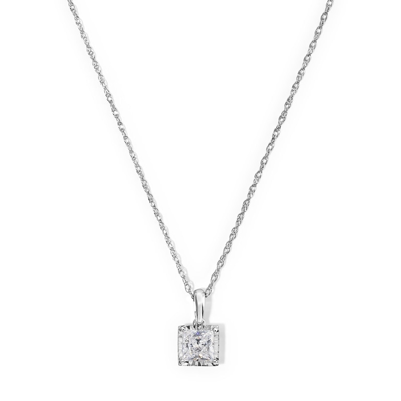 Main Image 1 of 1 CT. T.W. Princess-Cut Certified Lab-Grown Diamond Solitaire Necklace in Sterling Silver (F/VS2)