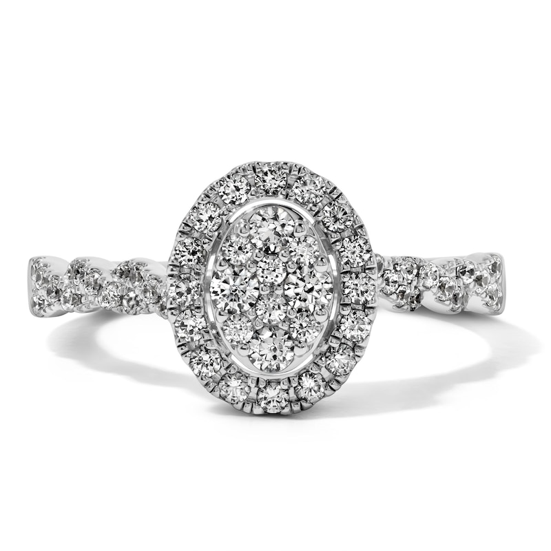 Main Image 1 of 1/2 CT.T.W. Composite Diamond Oval Frame Engagement Ring in 10K White Gold (H/I2)