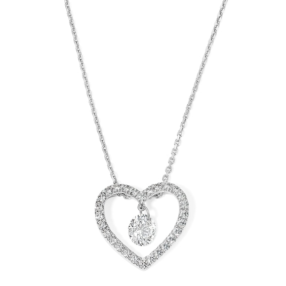3/4 CT. T.W. Lab-Grown Diamond Heart Dangle Necklace in Sterling Silver (F/VS2) - 18"