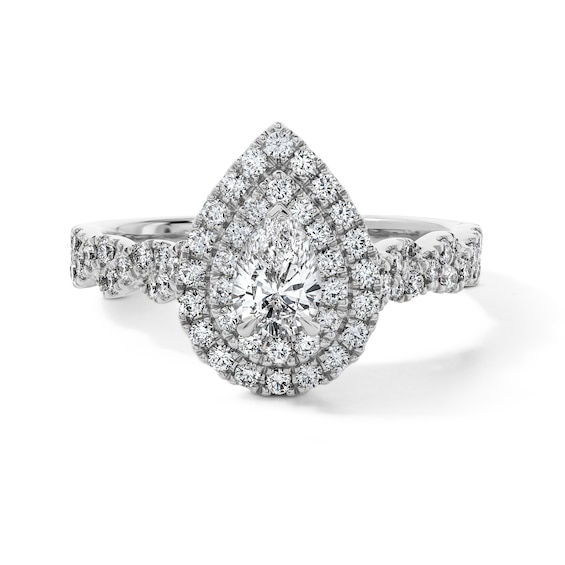 Vera Wang Love Collection 1 CT. T.w. Pear-Shaped Certified Diamond Frame Engagement Ring in 14K White Gold (I/Si2)