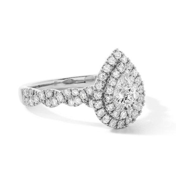 Vera Wang Love Collection 1 CT. T.w. Pear-Shaped Certified Diamond Frame Engagement Ring in 14K White Gold (I/Si2)