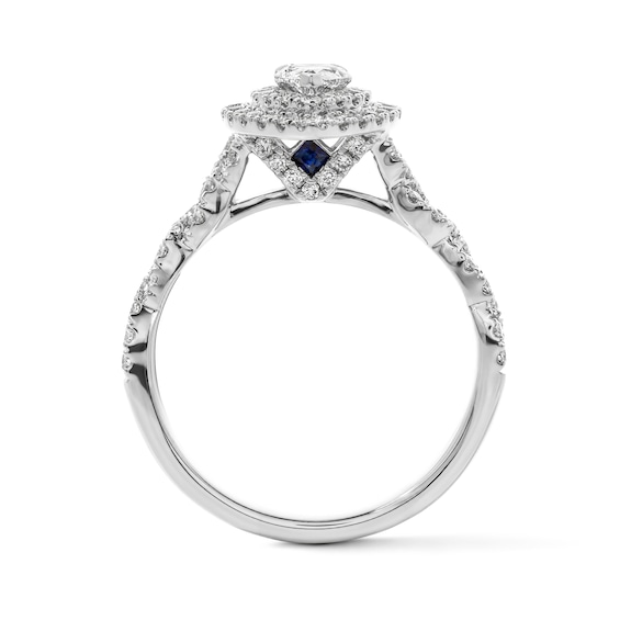 Vera Wang Love Collection 1 CT. T.w. Pear-Shaped Certified Diamond Frame Engagement Ring in 14K White Gold (I/Si2)