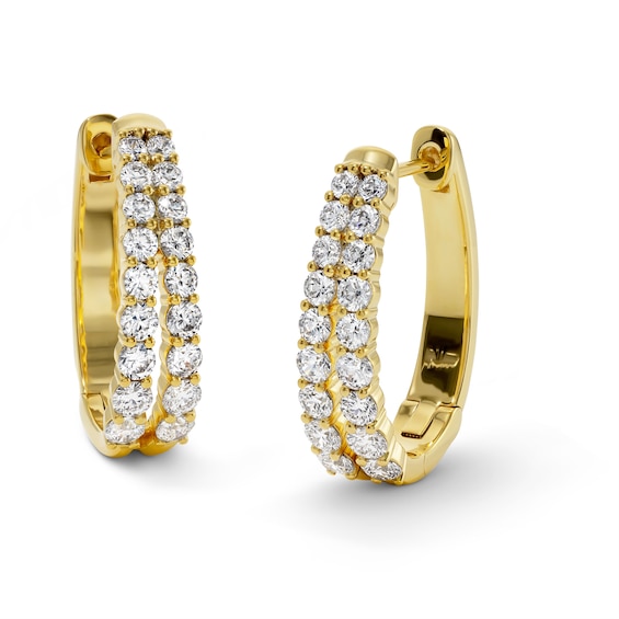 2 CT. T.W. Lab-Grown Diamond Two-Row Hoops in Sterling Silver with 14K Gold Plate (F/VS2)