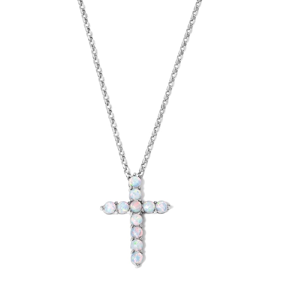 Lab-Created Opal Cross Necklace in Sterling Silver - 18"
