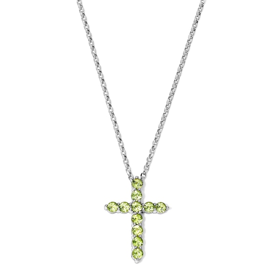 Peridot Cross Necklace in Sterling Silver - 18"