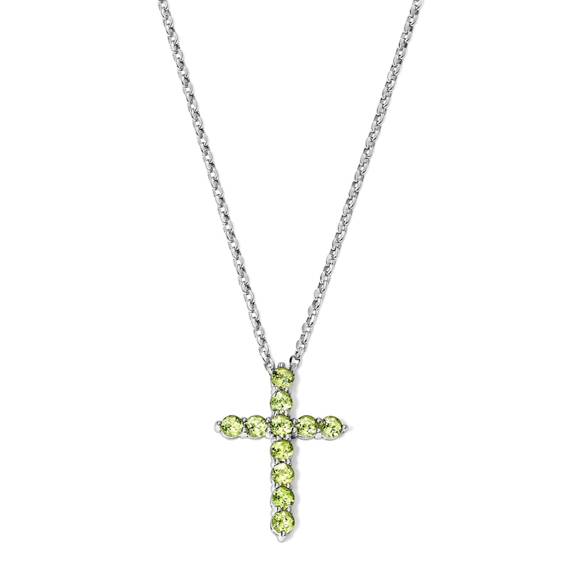 Main Image 1 of Peridot Cross Necklace in Sterling Silver - 18"
