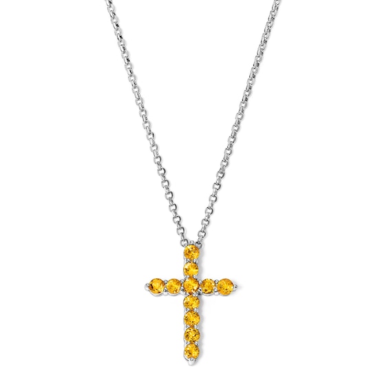 Citrine Cross Necklace in Sterling Silver - 18"