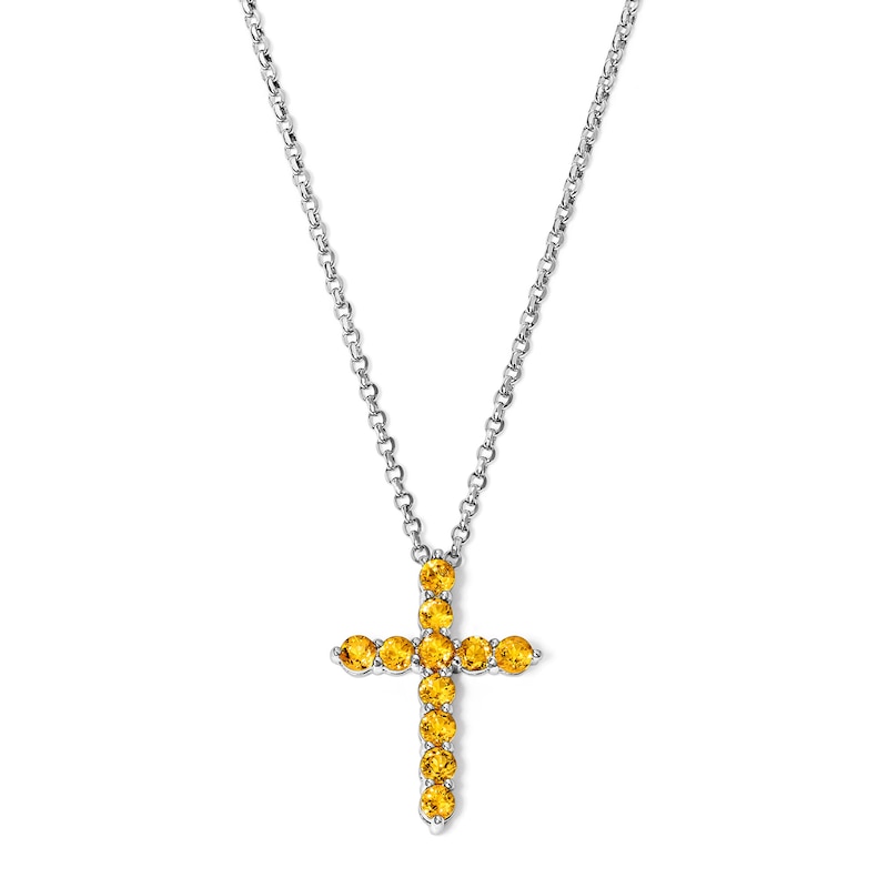 Main Image 1 of Citrine Cross Necklace in Sterling Silver - 18"