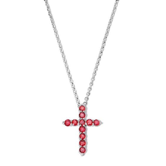 Garnet Cross Necklace in Sterling Silver - 18"