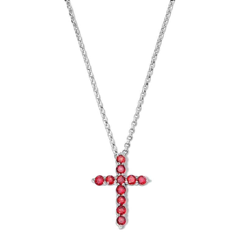 Main Image 1 of Garnet Cross Necklace in Sterling Silver - 18"