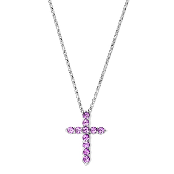 Amethyst Cross Necklace in Sterling Silver - 18"