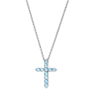Blue Topaz Cross Necklace in Sterling Silver - 18"