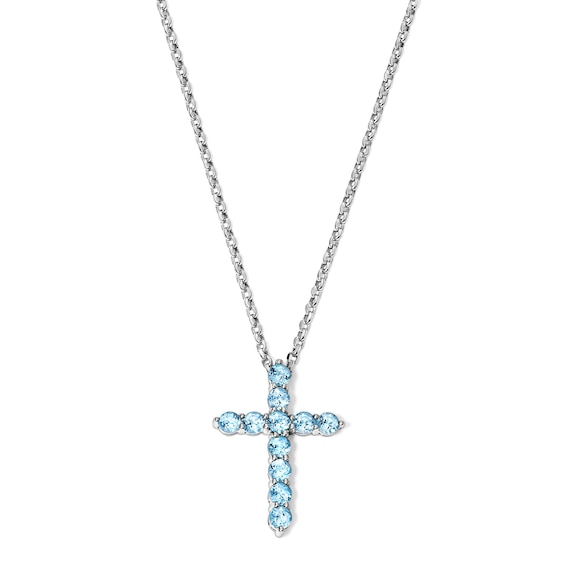 Blue Topaz Cross Necklace in Sterling Silver - 18"