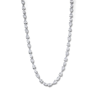 Marquise-Cut and Pear-Shaped Lab-Created Sapphire Tennis Necklace in Sterling Silver - 18"