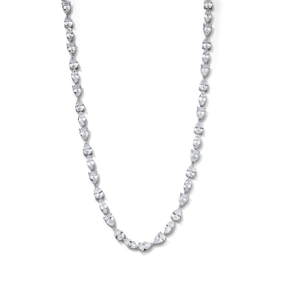 Marquise-Cut and Pear-Shaped Lab-Created Sapphire Tennis Necklace in Sterling Silver - 18"