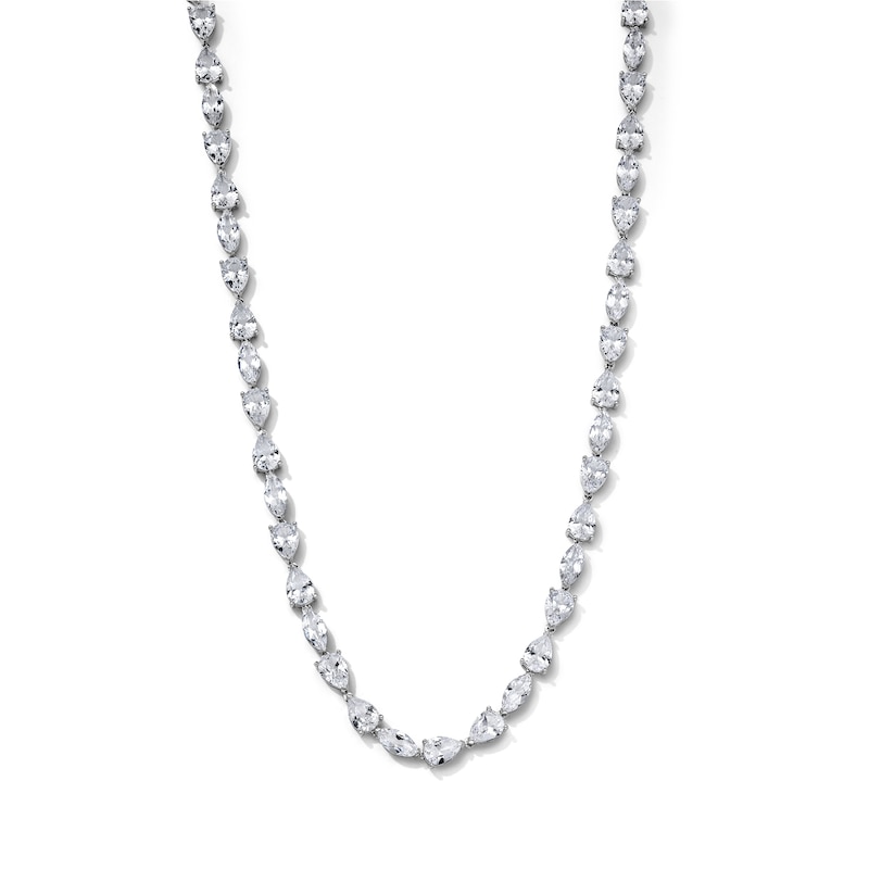 Main Image 1 of Marquise-Cut and Pear-Shaped Lab-Created Sapphire Tennis Necklace in Sterling Silver - 18"