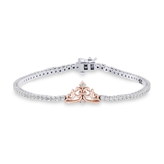 Enchanted Disney 2-1/2 CT. T.W. Lab-Grown Diamond Crown Bracelet in Sterling Silver with 14K Rose Gold Plate (F/VS2)
