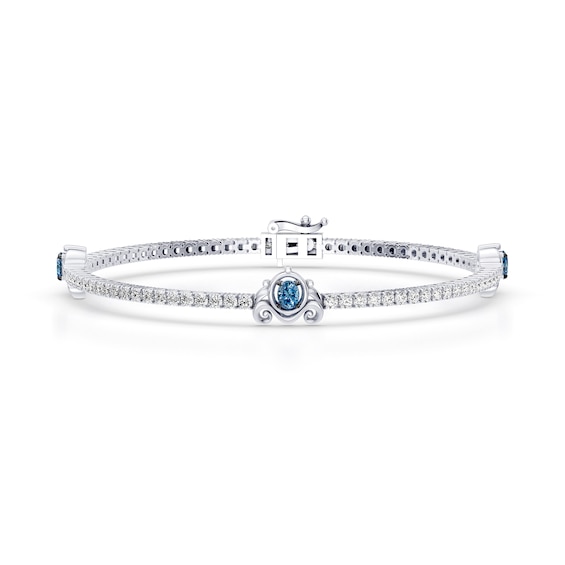 Enchanted Disney Cinderella Oval Blue Topaz and 2-1/2 CT. T.W. Lab-Grown Diamond Bracelet in Sterling Silver (F/VS2) - 7.5