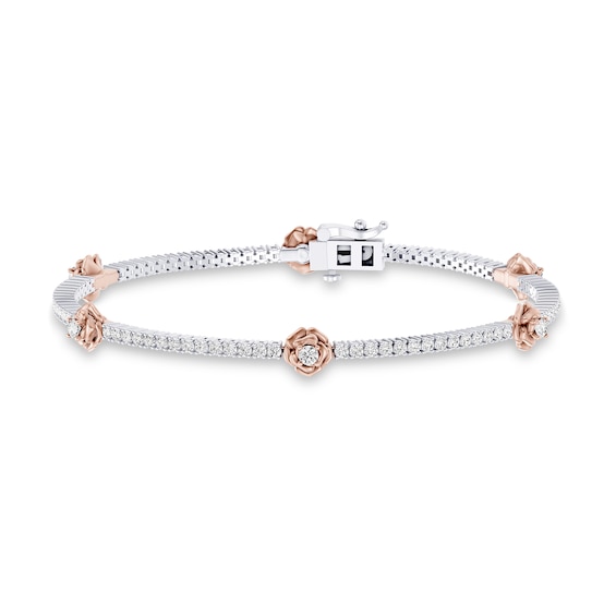 Enchanted Disney Belle 1-5/8 CT. T.w. Lab-Grown Diamond Bangle Bracelet in Sterling Silver and 14K Rose Gold Plate (F/Vs2)