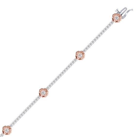 Enchanted Disney Belle 1-5/8 CT. T.w. Lab-Grown Diamond Bangle Bracelet in Sterling Silver and 14K Rose Gold Plate (F/Vs2)