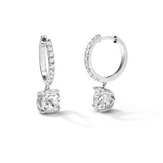 Lab-Created Sapphire Hoop Drop Earrings in Sterling Silver