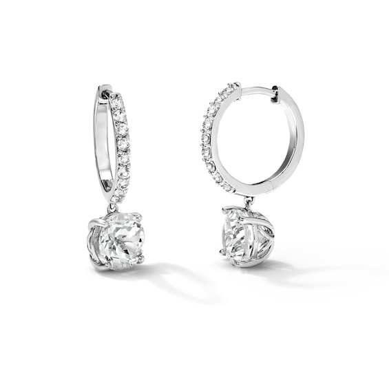 Lab-Created Sapphire Hoop Drop Earrings in Sterling Silver