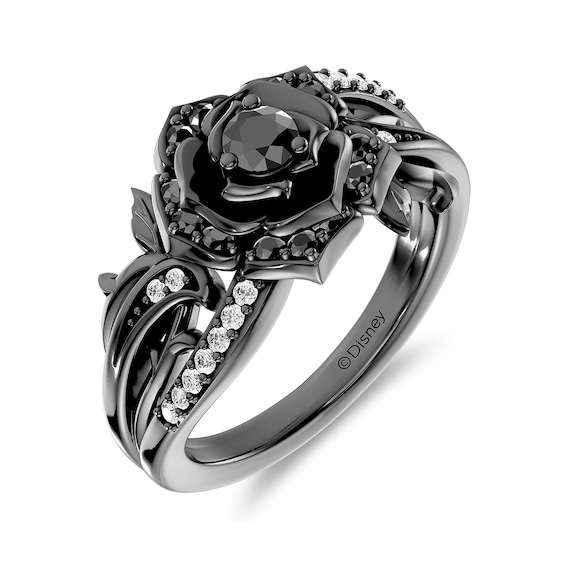 Enchanted Disney Villains Maleficent Onyx and 1/15 CT. T.w. Lab-Grown Diamond Rose Ring in Sterling Silver