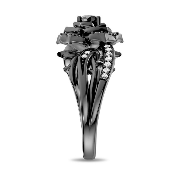 Enchanted Disney Villains Maleficent Onyx and 1/15 CT. T.w. Lab-Grown Diamond Rose Ring in Sterling Silver