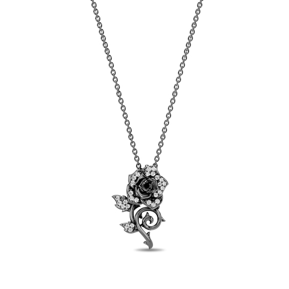 Enchanted Disney Villains Maleficent Onyx and 1/6 CT. T.W. Lab-Grown Diamond Necklace in Sterling Silver - 17"
