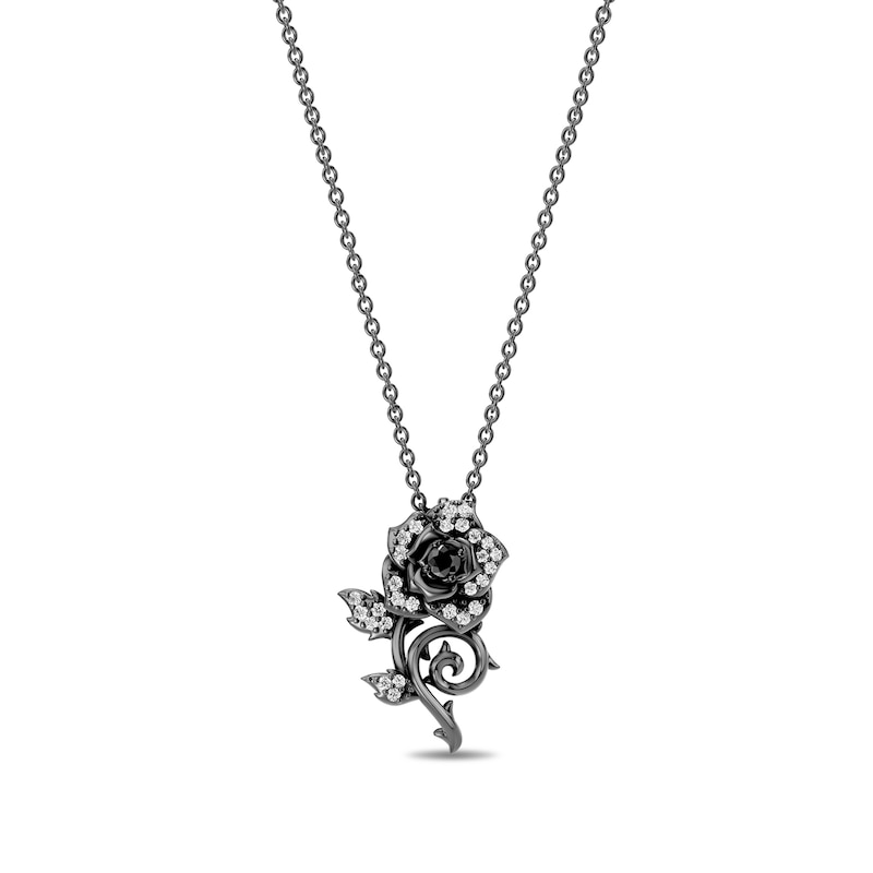 Main Image 1 of Enchanted Disney Villains Maleficent Onyx and 1/6 CT. T.W. Lab-Grown Diamond Necklace in Sterling Silver - 17"