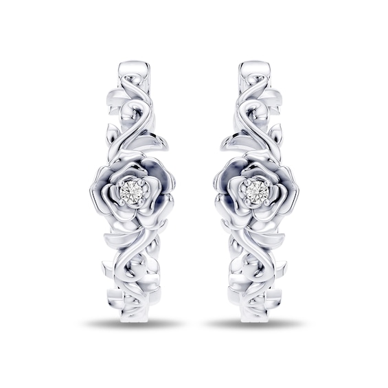 Enchanted Disney Belle Lab-Grown Diamond Accent Rose Hoops in Sterling Silver