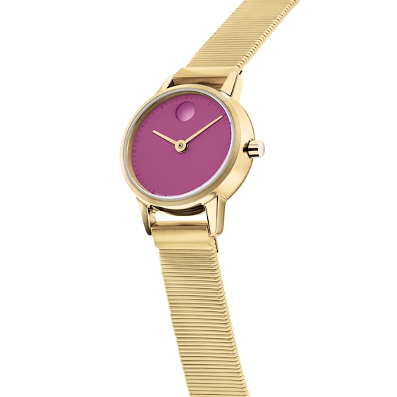 Ladies' Movado Bold® Baby Face Gold-Tone Stainless Steel Watch with Orchid Dial (Model: 3640210)
